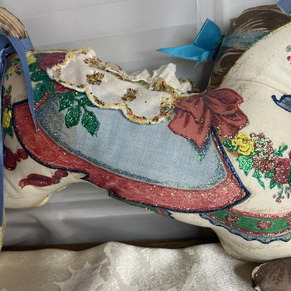 Vintage Handmade  Horse Christmas‎ Stuffed Animal Plush Fabric Pillow
